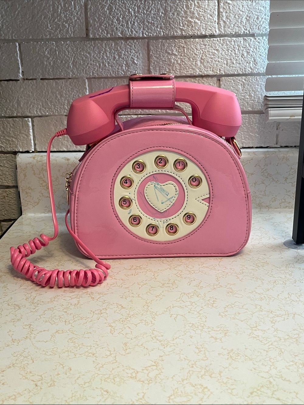 Retro Pink Telephone Crossbody Bag with Dial Accent
